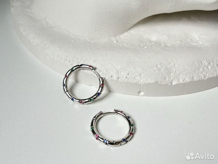 Серьги женские новые серебро кольца с камнями
