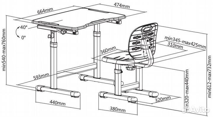 Растущая парта и стул цвет зеленый