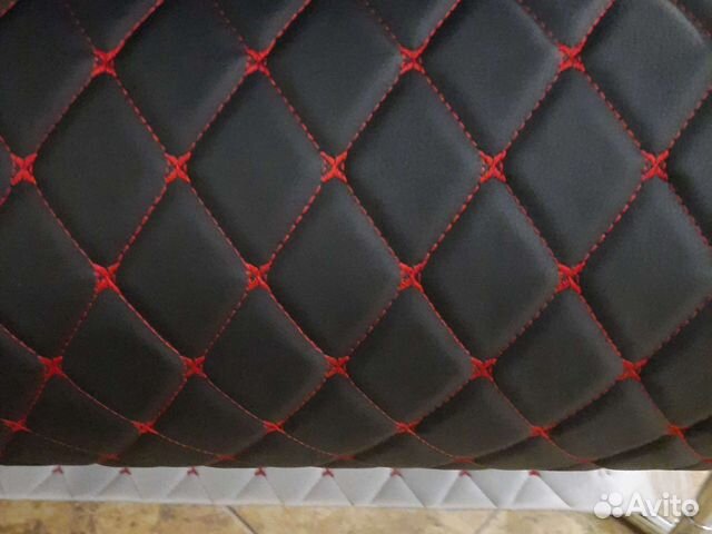 Экокожа стеганная черная ромб декоративный красный