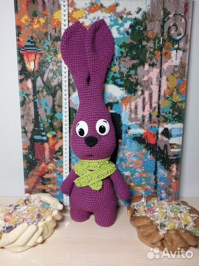 Интерьерная вязаная игрушка Зайка 45 см