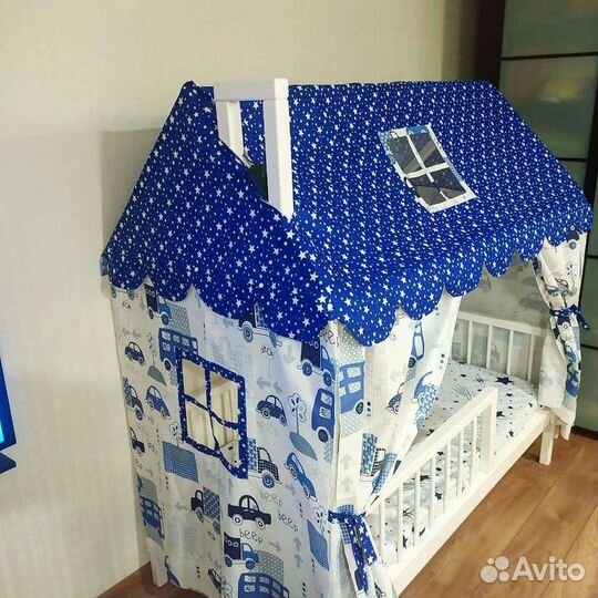 Текстильная крыша и шторки на кровать домик