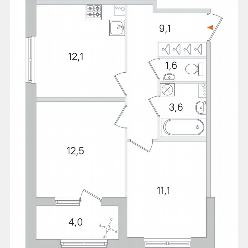 2-к. квартира, 52 м², 1/4 эт.