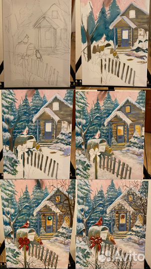 Картина маслом. Зимний пейзаж