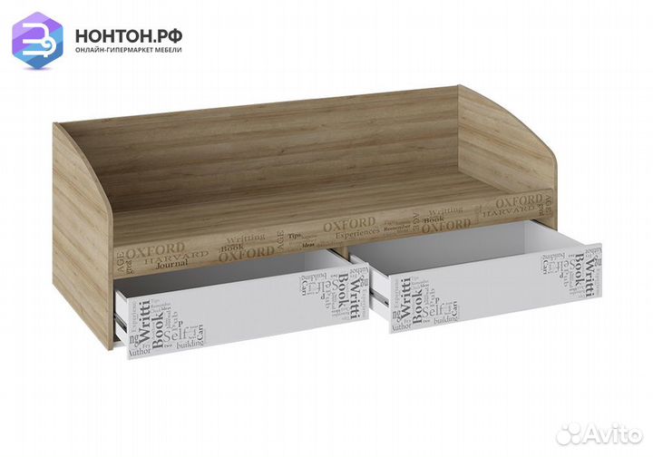 Кровать с 2 ящиками Оксфорд ривьера / белый с рису