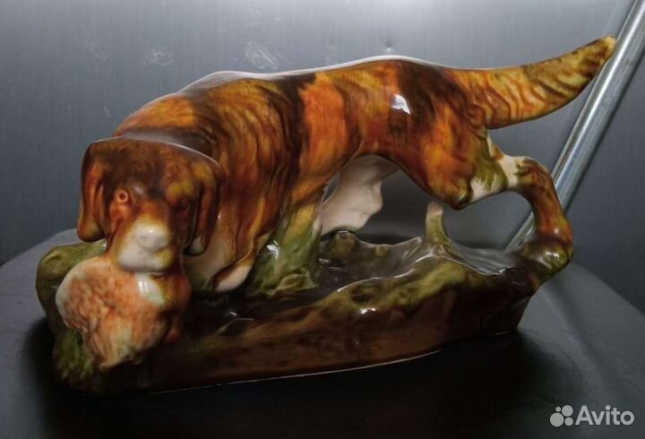 Статуэтка Сеттер собака с уткой дичью Керамика