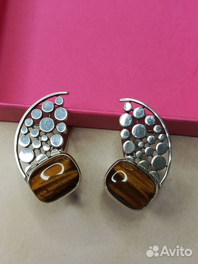Серебряные серьги с тигровым глазом