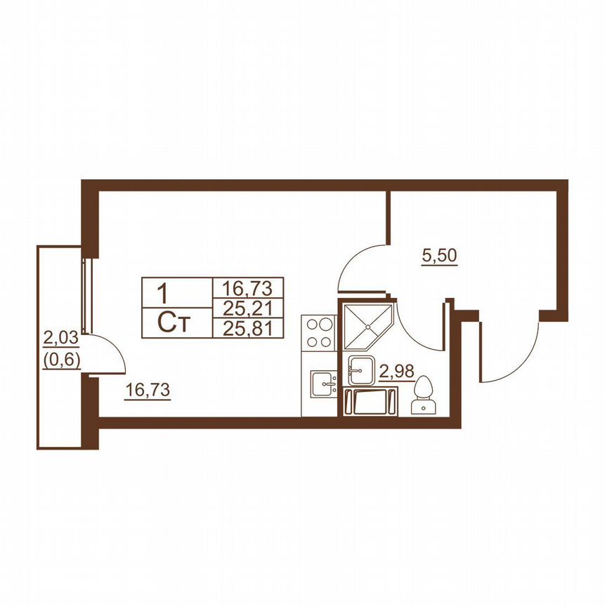 Квартира-студия, 25,4 м², 2/11 эт.