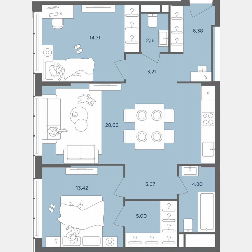 2-к. квартира, 82 м², 49/51 эт.