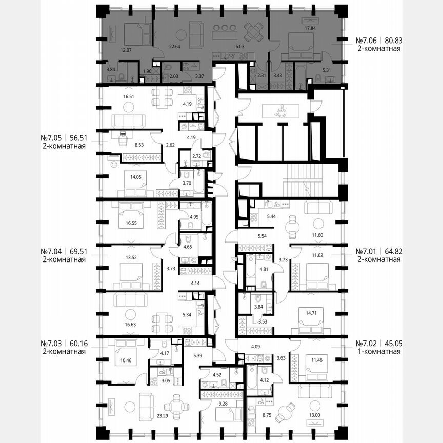 2-к. квартира, 80,8 м², 7/17 эт.