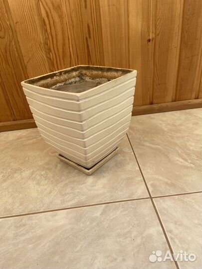 Горшок для цветов белый керамика большой