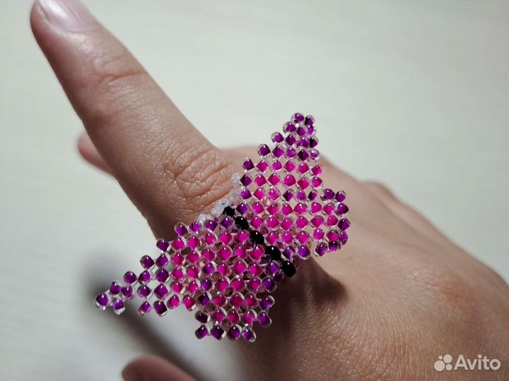 Кольцо из бисера с бабочкой на заказ