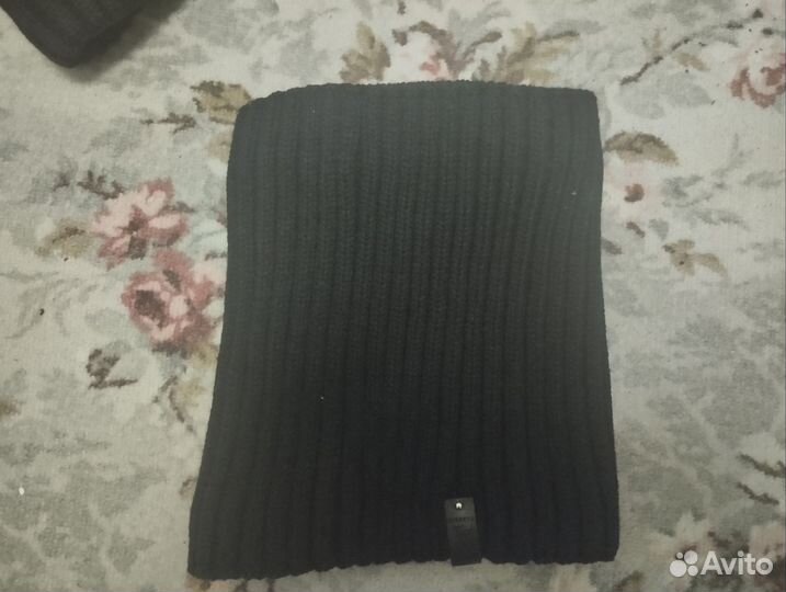 Зимние шапка и шарф, комплект, чёрные