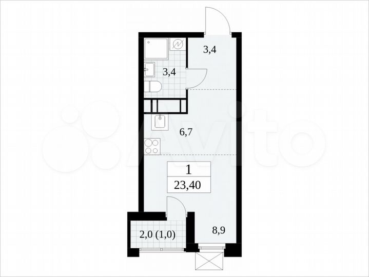 Квартира-студия, 23,4 м², 16/17 эт.