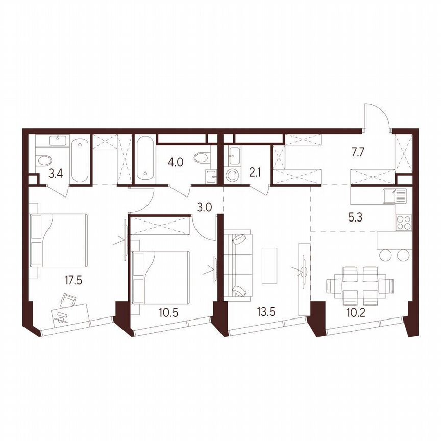 2-к. квартира, 77,2 м², 26/26 эт.