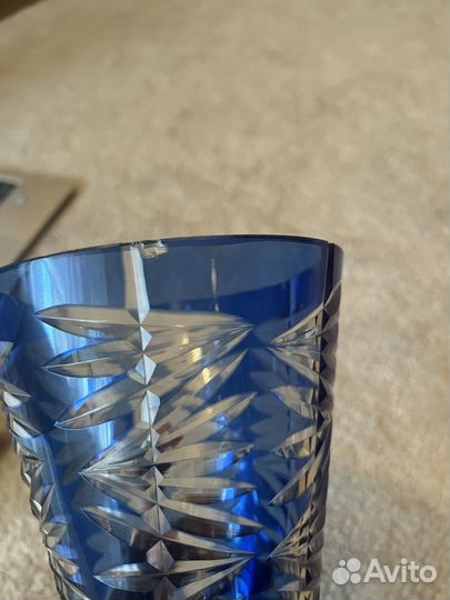 Хрустальная ваза алмазная грань синяя СССР