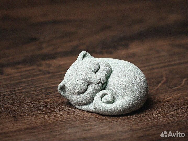 Чайная фигурка «Кот», 3х4,8см, зелёный песчаник