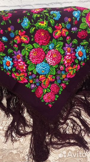 Павловопосадский платок,шаль Ежевика-7 Бронь
