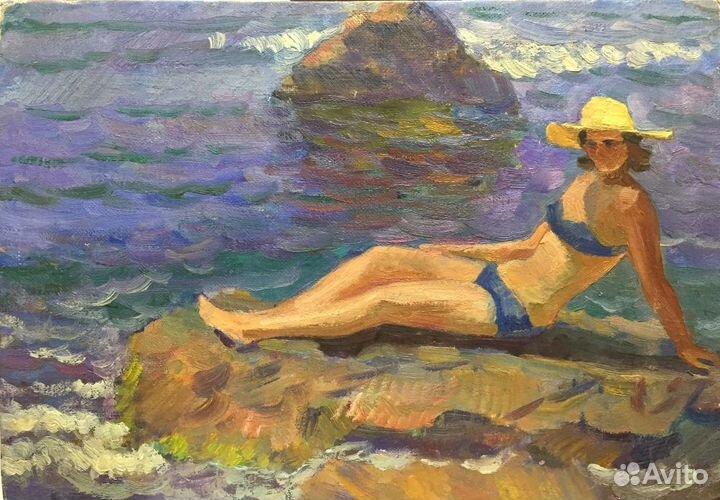 Костромитин А.Н. на море.1960-е.х.к.м.35х50