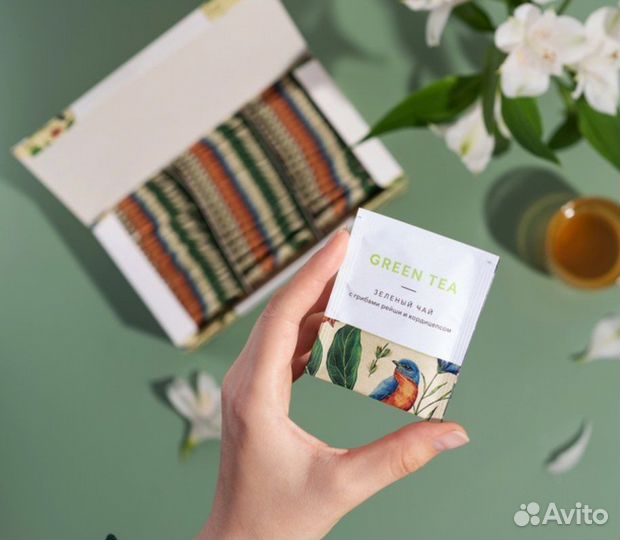 Чай зеленый с лимон,мята,гриб рейши,кордицепс