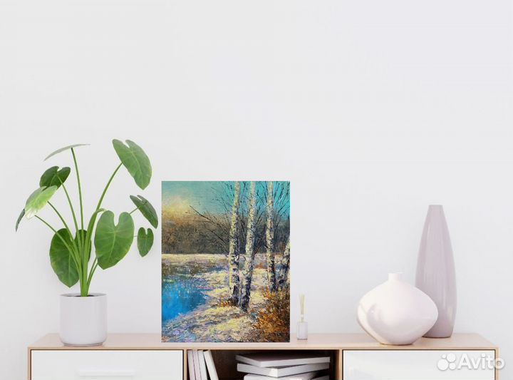 Картина маслом Ранняя весна Пейзаж Отблески солнца