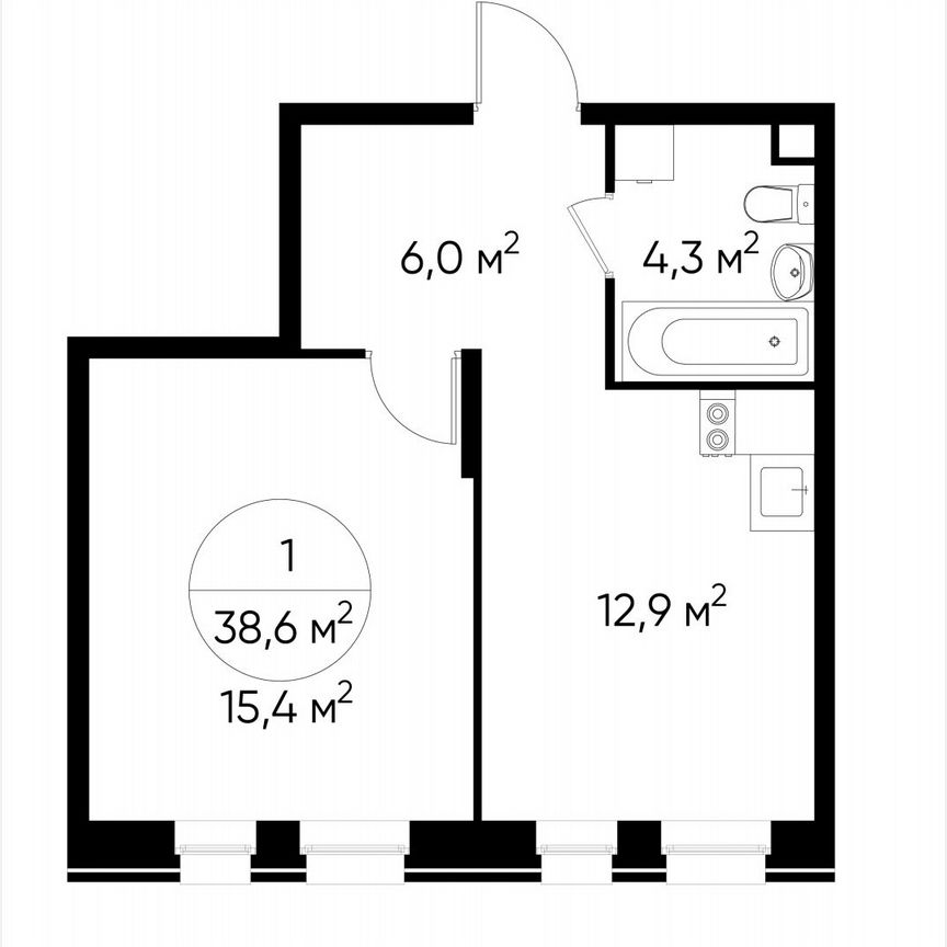 1-к. квартира, 38,6 м², 1/19 эт.