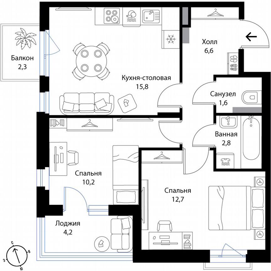 2-к. квартира, 52,5 м², 2/3 эт.