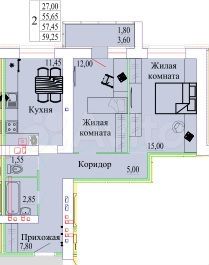 2-к. квартира, 59,3 м², 4/9 эт.