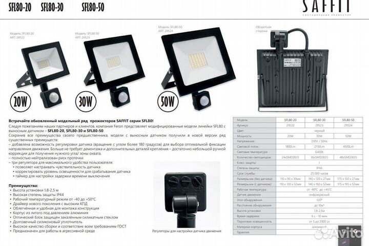 Прожектор уличный с датчиком движения 20W SFL80-20