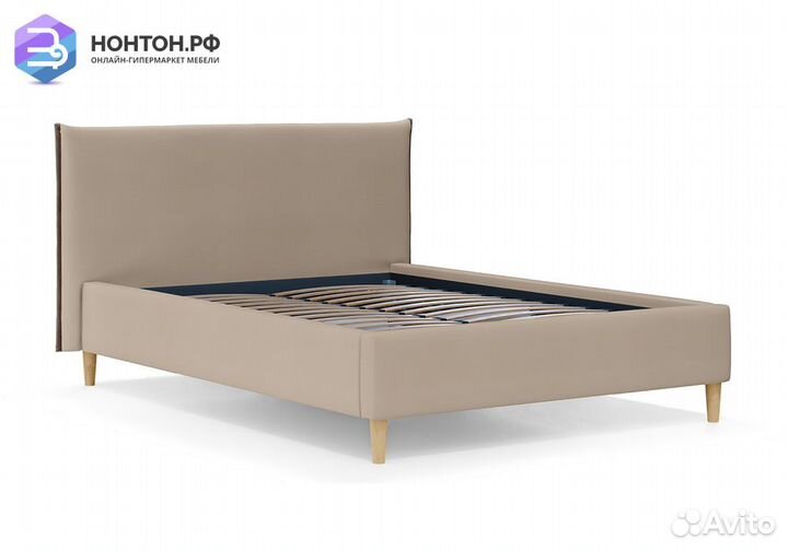 Кровать Микаса светло-бежевая / шоколадная