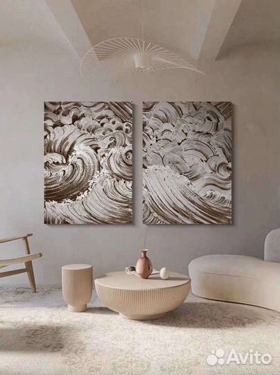 Картина маслом абстракция волнами Диптих