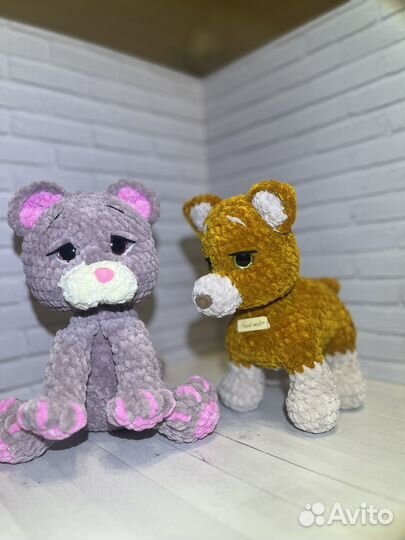 Кошечка и собачка вязанные, амигуруми
