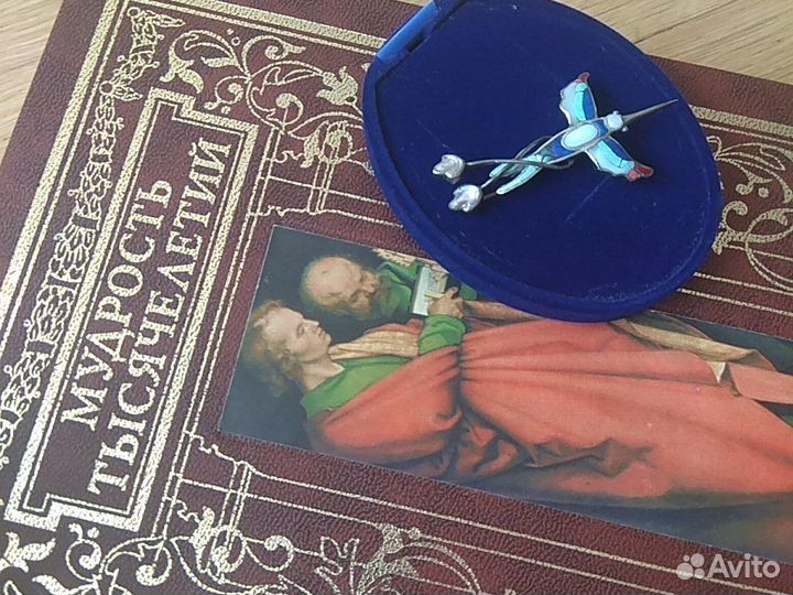 Брошь птица серебро эмаль перламутр