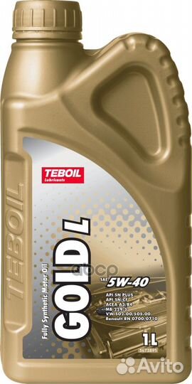 5W-40 Gold L 1л (синт. мотор. масло) Teboil