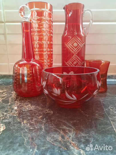 Предметы сервировки, красное стекло, СССР