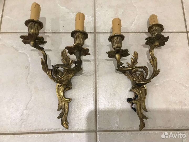 Комплекты старинные бронзовые бра рококо #2