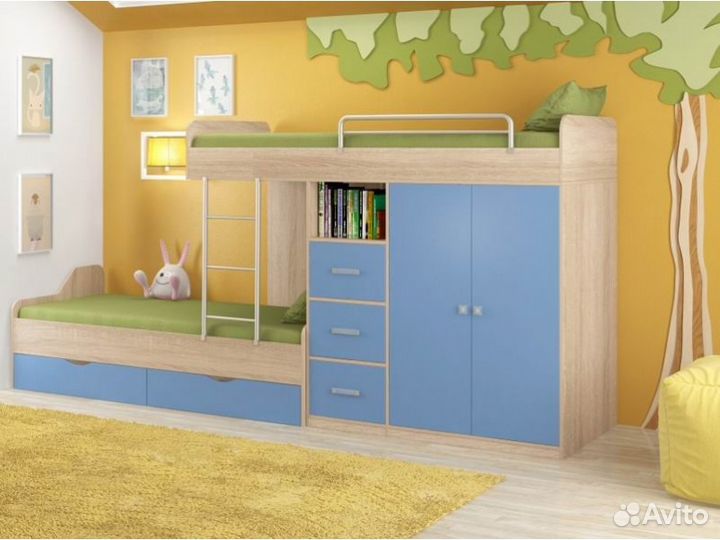 Кровать двухъярусная со шкафом