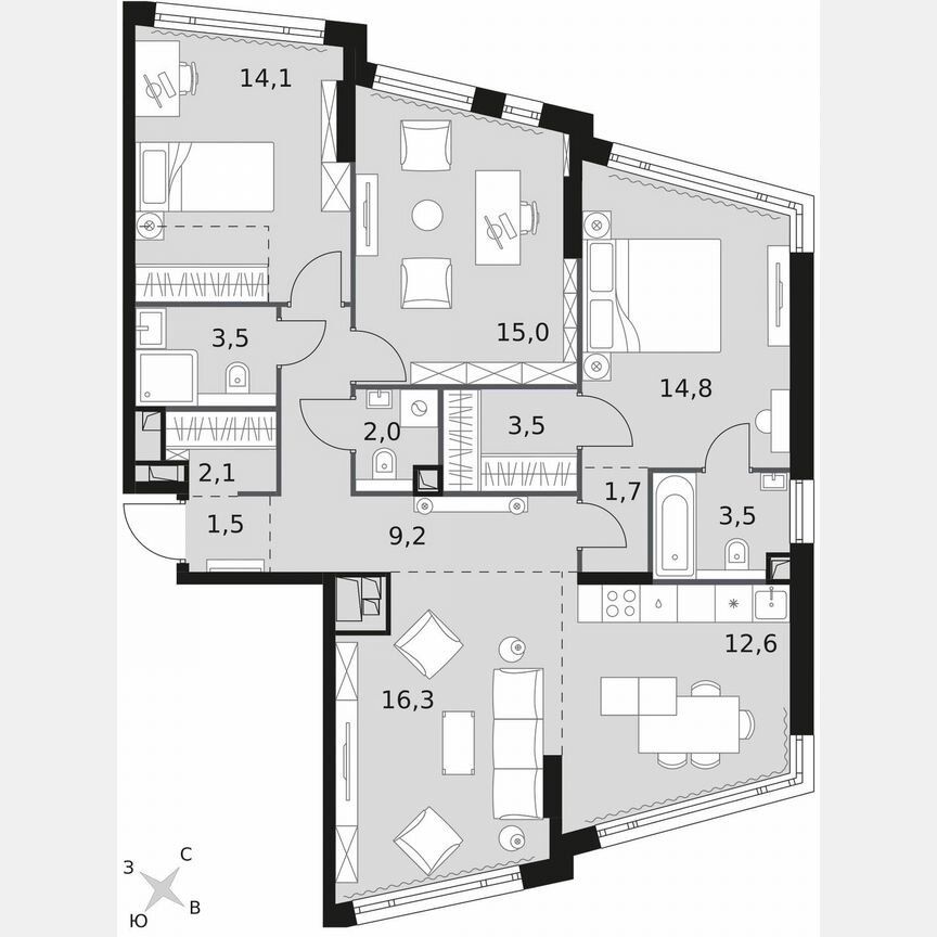 3-к. квартира, 99,8 м², 26/29 эт.