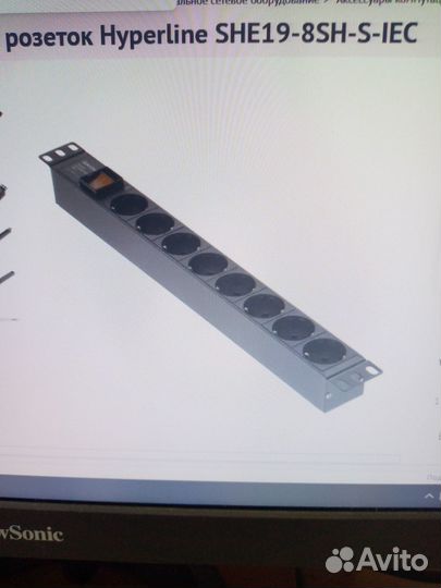 Блок розеток 19 дюймов на 8 гнезд с выключателем