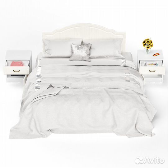 Кровать 1600 Ливерпуль с основанием и двумя тумбами цвет ясень ваниль/белый