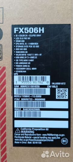 Ноутбук игровой asus TUF Gaming F15 RTX 3050 новый