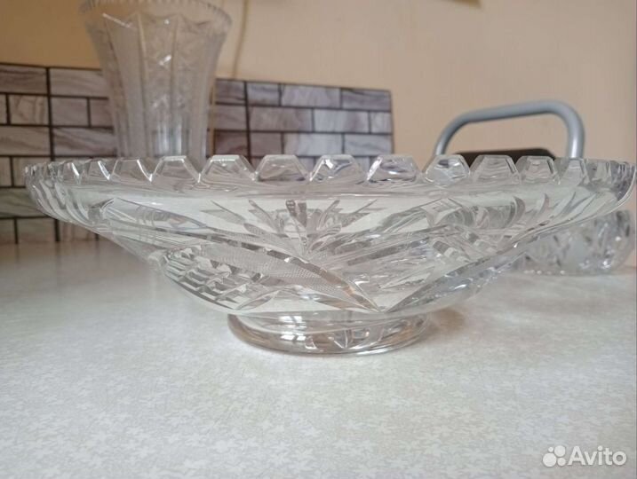 Хрустальная ваза для фруктов на ножке большая