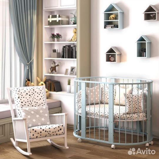 Детская кроватка круглая овальная Зайка 7в1