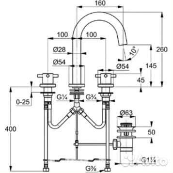 Смеситель kludi bozz 383930520 на три отверстия