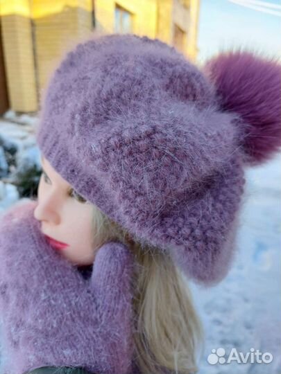 Берет из пуха норки Снуд Варежки