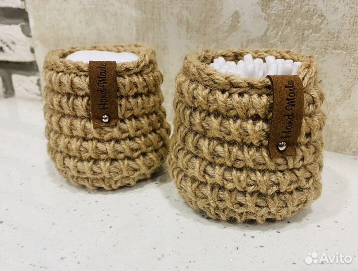 Набор корзин для ватных дисков и палочек из джута