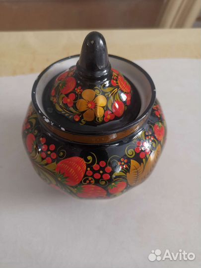Сахарница керамическая, поспись под хохлому