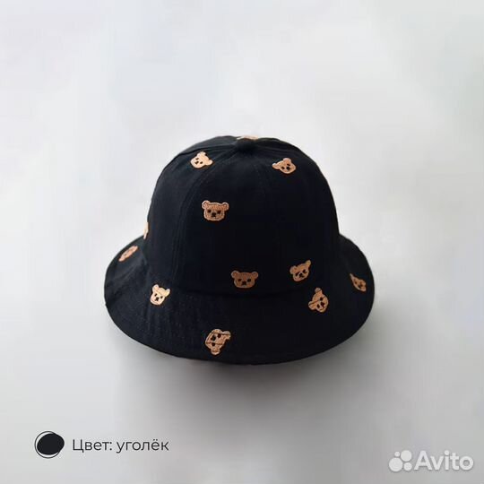 Панамка с вышитыми мишками, хлопок, 46-50см