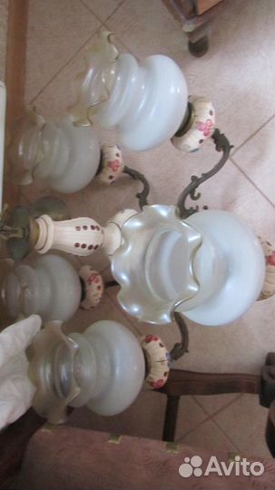Люстра антикварная бронза, фарфор, роспись