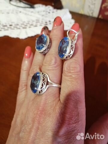 Серебряный комплект серьги и кольцо