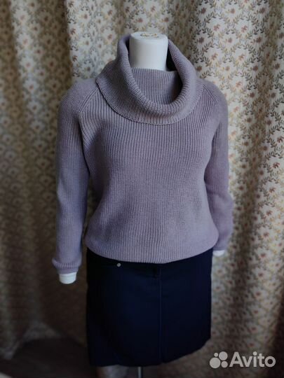 Свитер сиреневый 50 воротник хомут шерсть 100%